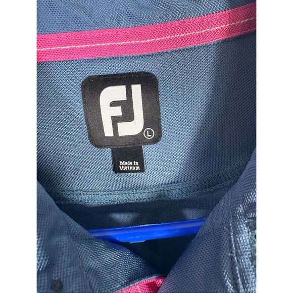 FootJoy Golf Polo Mens Space Blue Pink Trim Short Sleeve Single Pocket Shirt siz - Picture 5 of 6